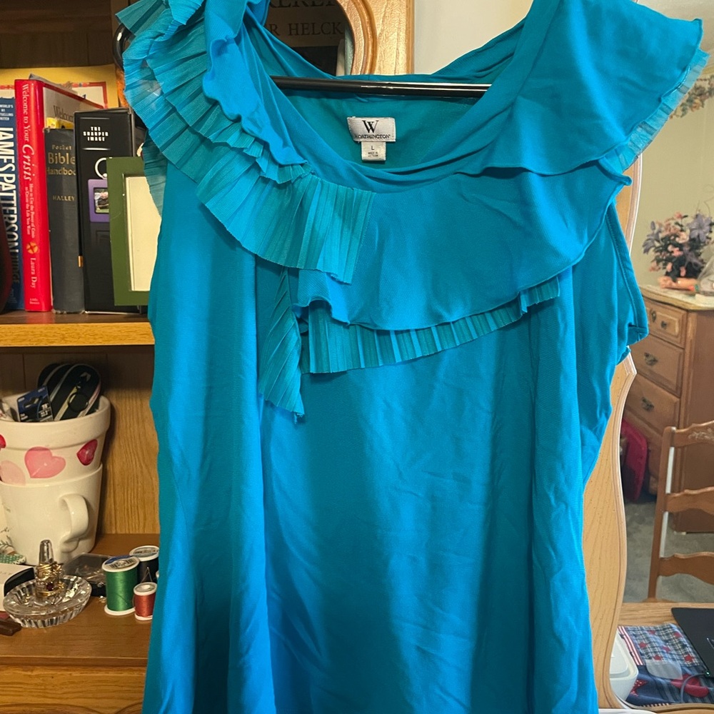 Worthington Teal Ruffled Blouse